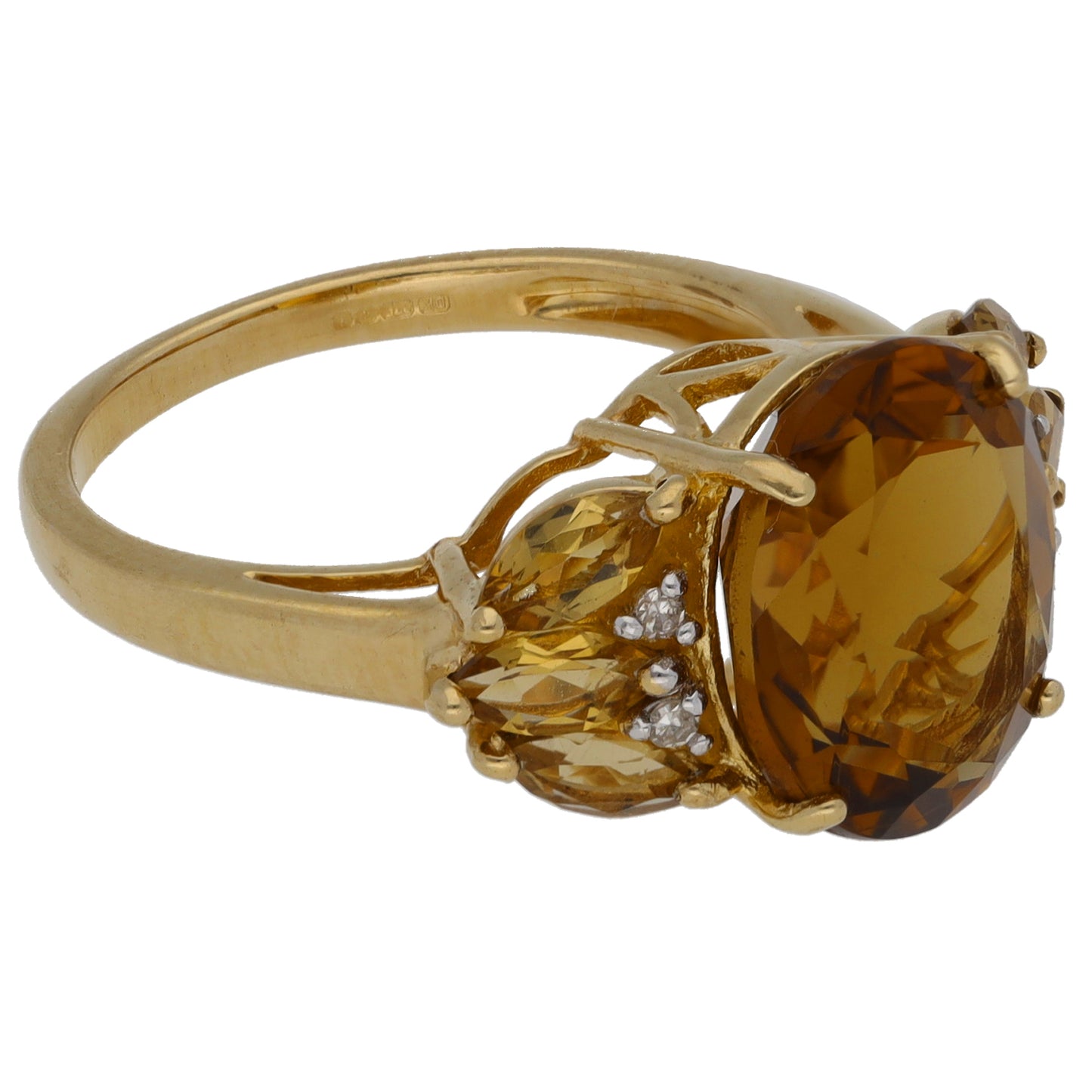 9ct Gold Citrine & 0.04ct Diamond Dress/Cocktail Ring Size N