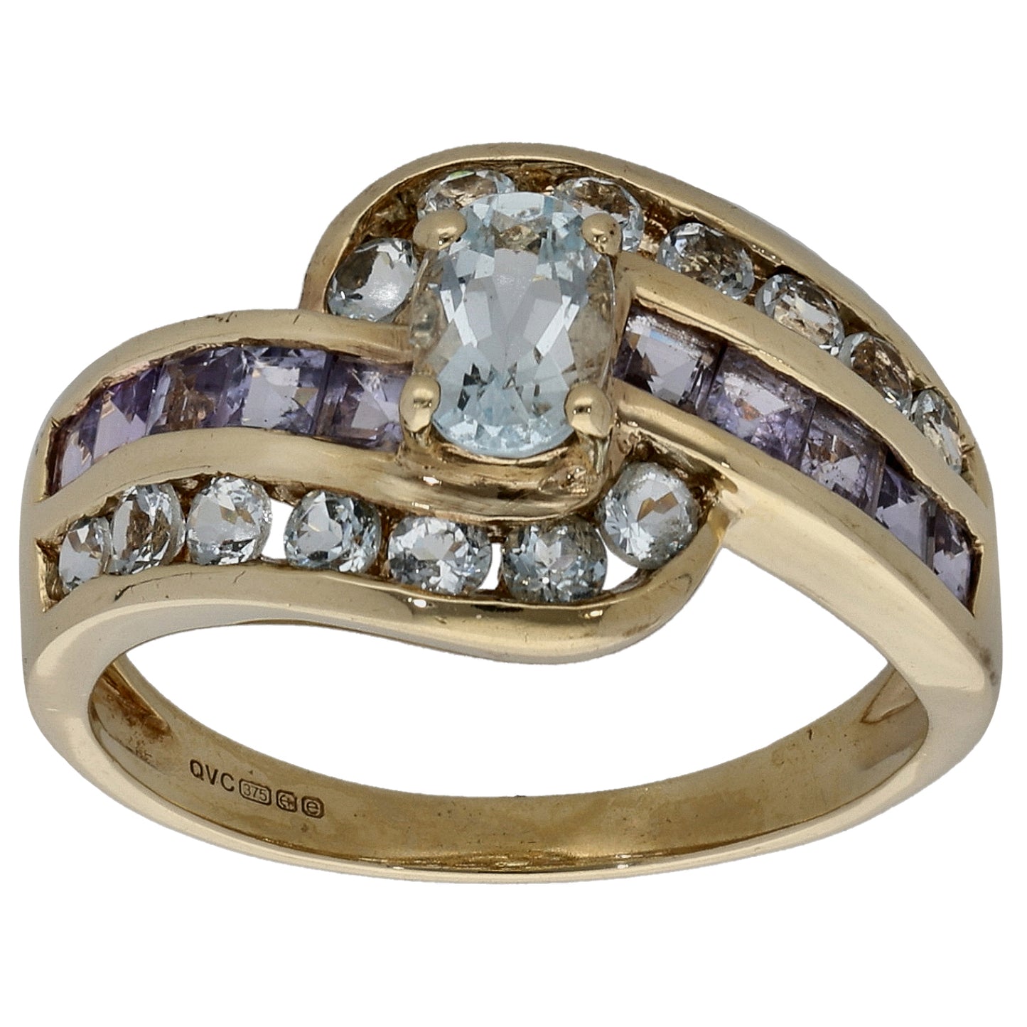 9ct Gold Aquamarine & Tanzanite Dress/Cocktail Ring Size M
