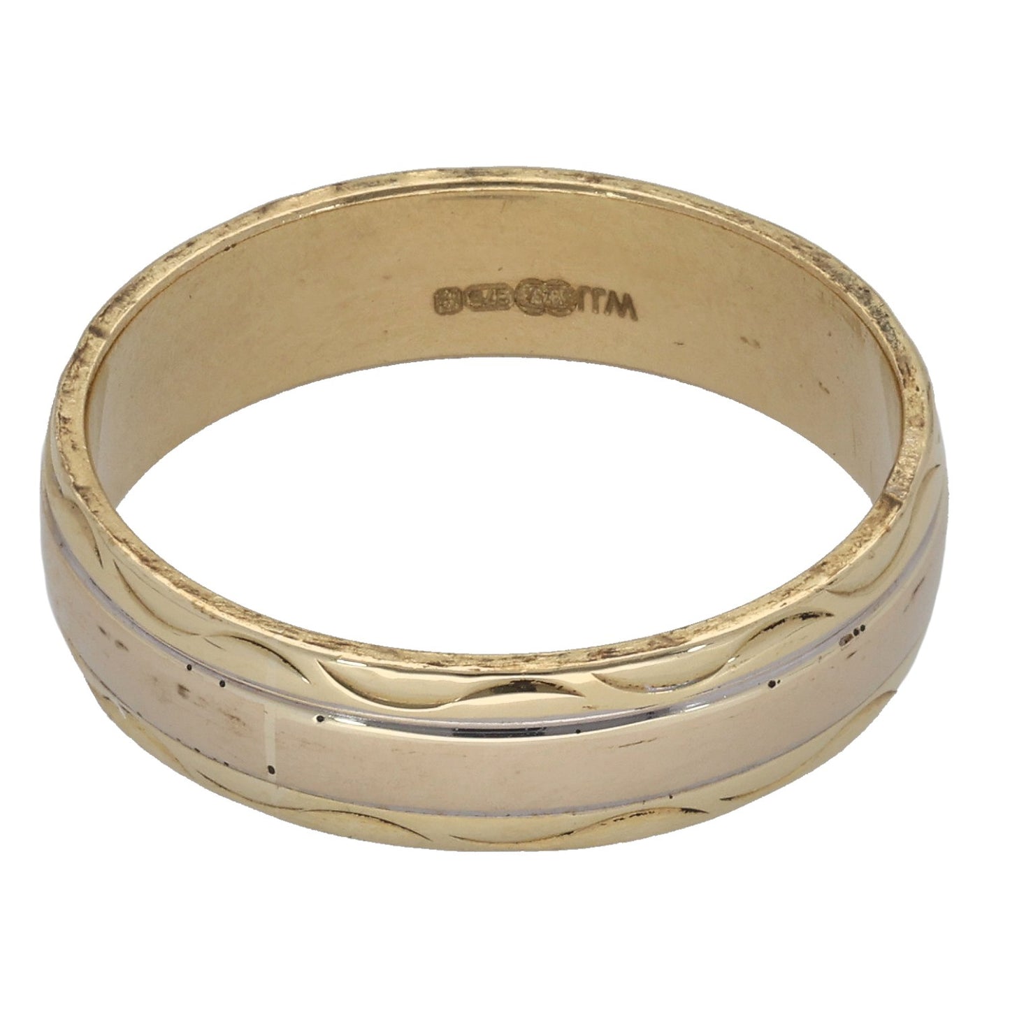 9ct Bi-Colour Gold Patterned Wedding Ring Size P