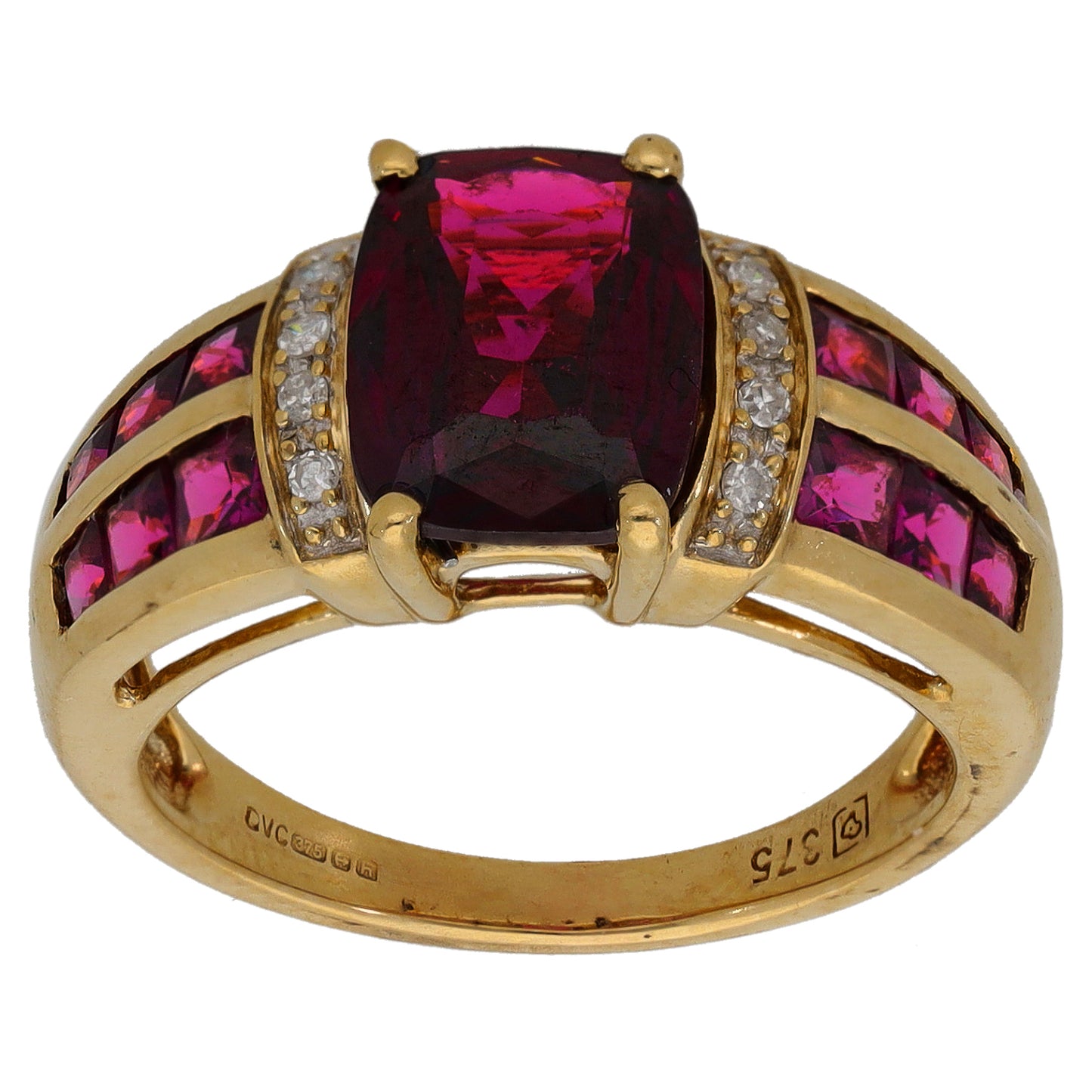 9ct Gold Garnet & 0.04ct Diamond Dress/Cocktail Ring Size J