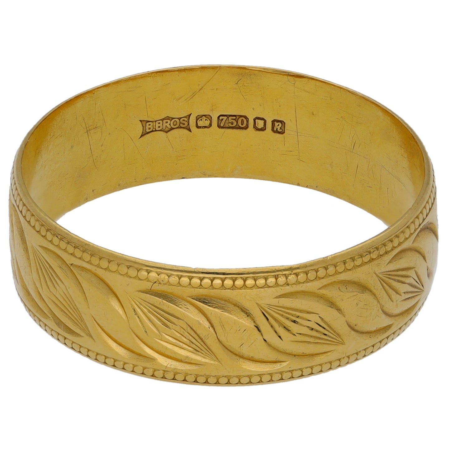18ct Gold Patterned Wedding Ring Size U