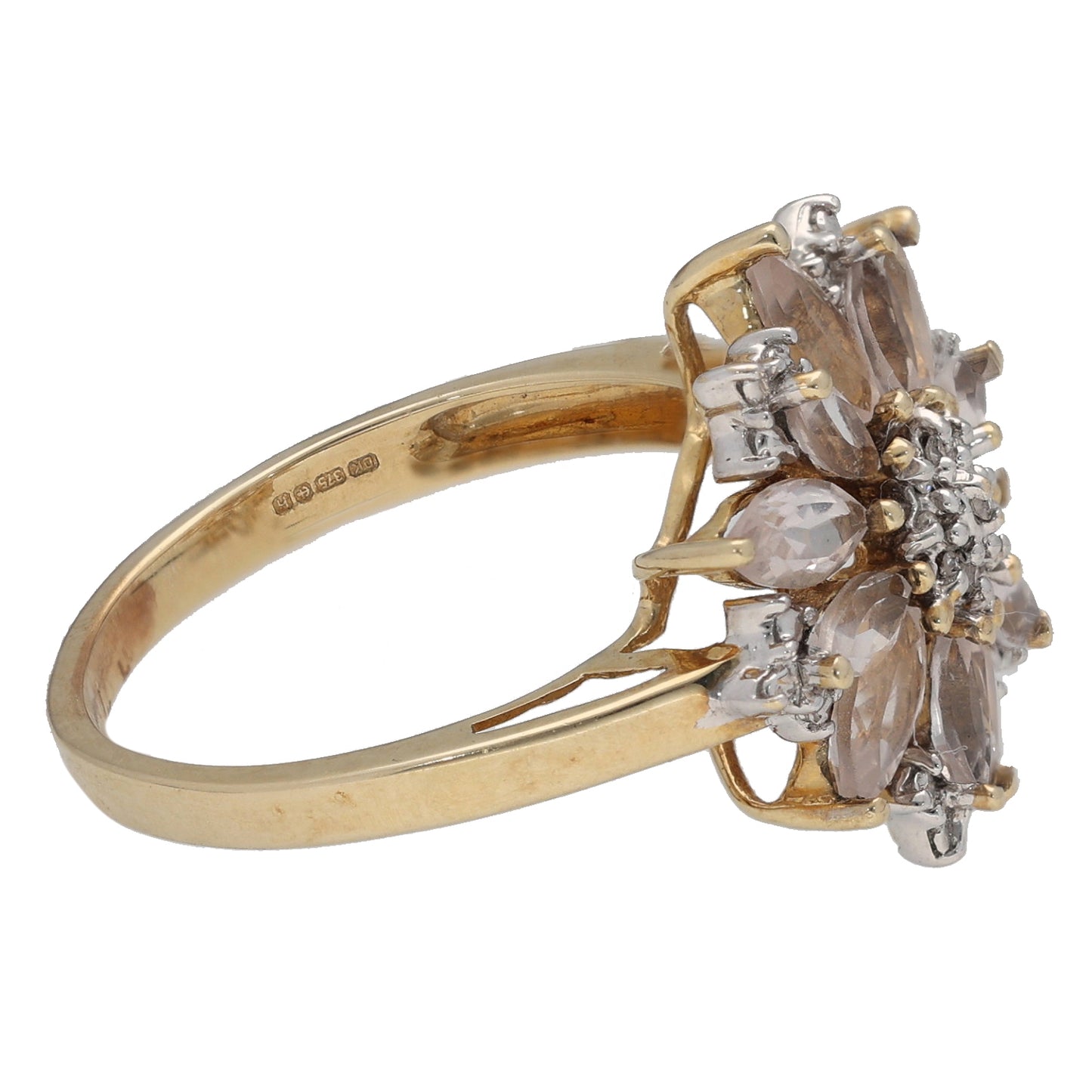 9ct Gold Rose Quartz & 0.026ct Diamond Dress/Cocktail Ring Size N