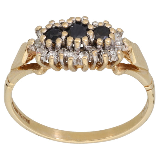 9ct Gold Sapphire & 0.10ct Diamond Dress/Cocktail Ring Size K