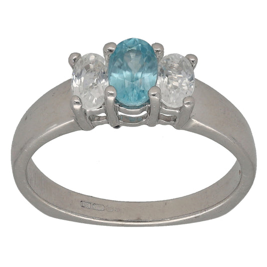 9ct White Gold Zircon Trilogy Ring Size N