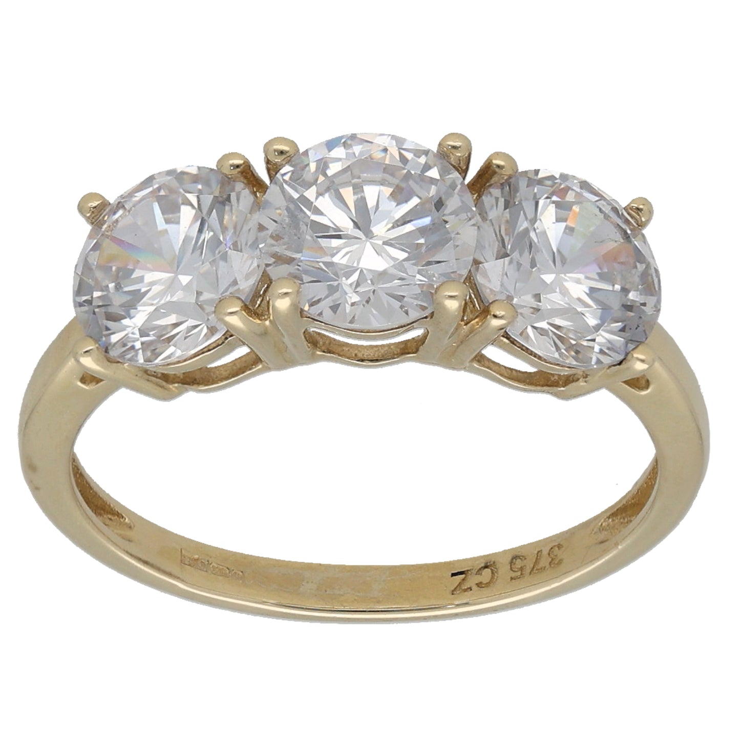 9ct Gold Cubic Zirconia Three Stone Ring Size L