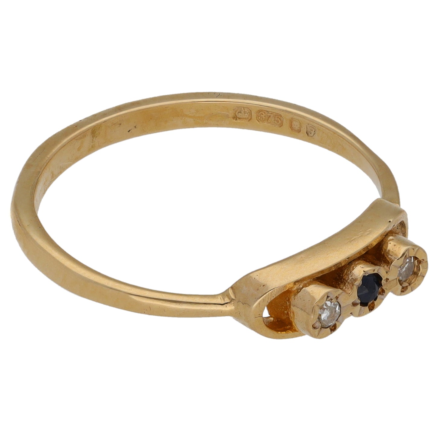 9ct Gold 0.04ct Diamond & Sapphire Three Stone Ring Size N