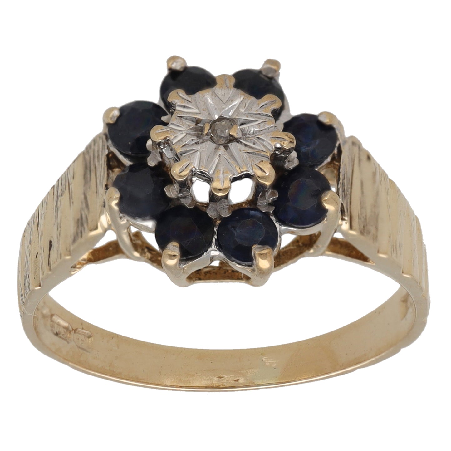 9ct Gold Sapphire & 0.01ct Diamond Dress/Cocktail Ring Size N