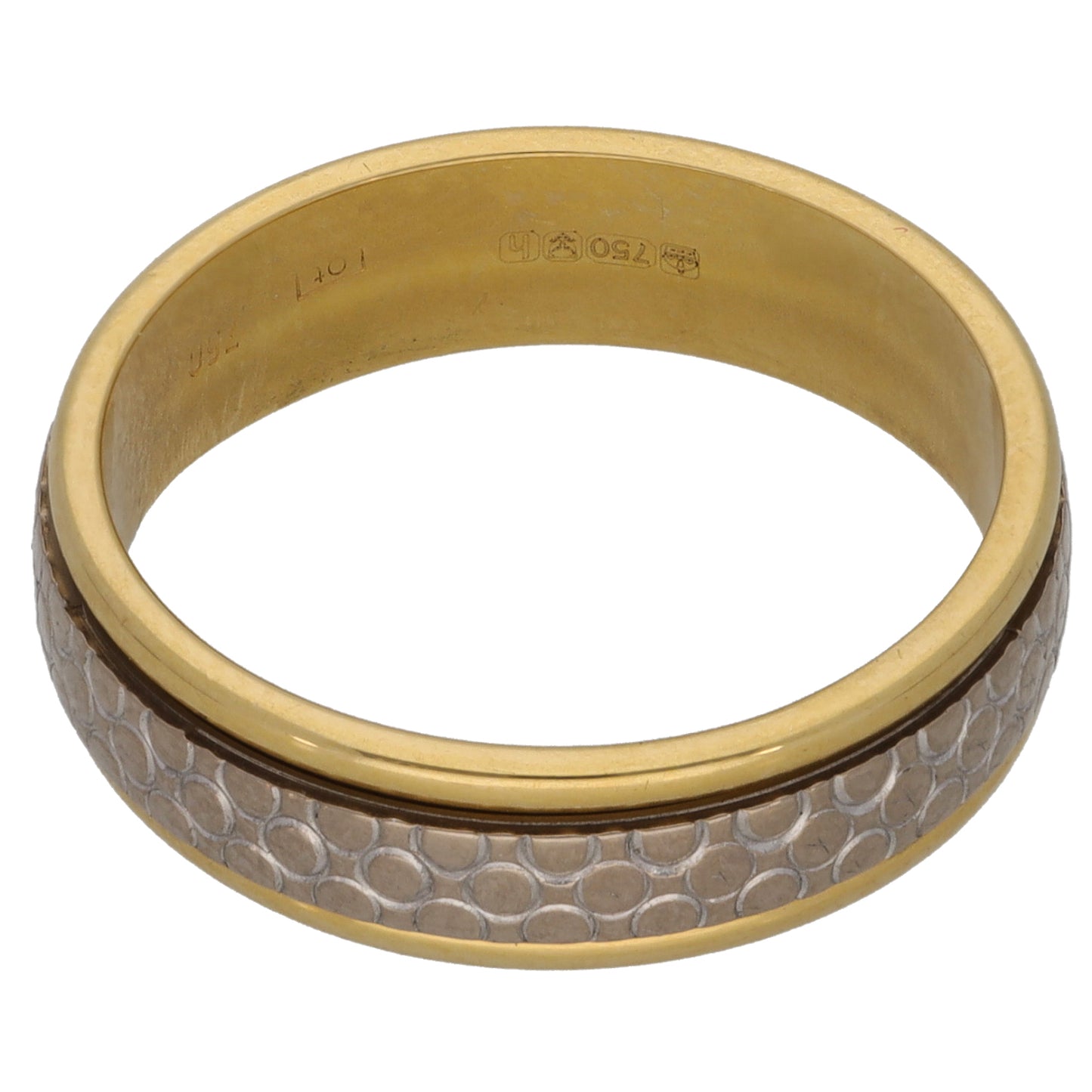 18ct Bi-Colour Gold Patterned Wedding Ring Size P