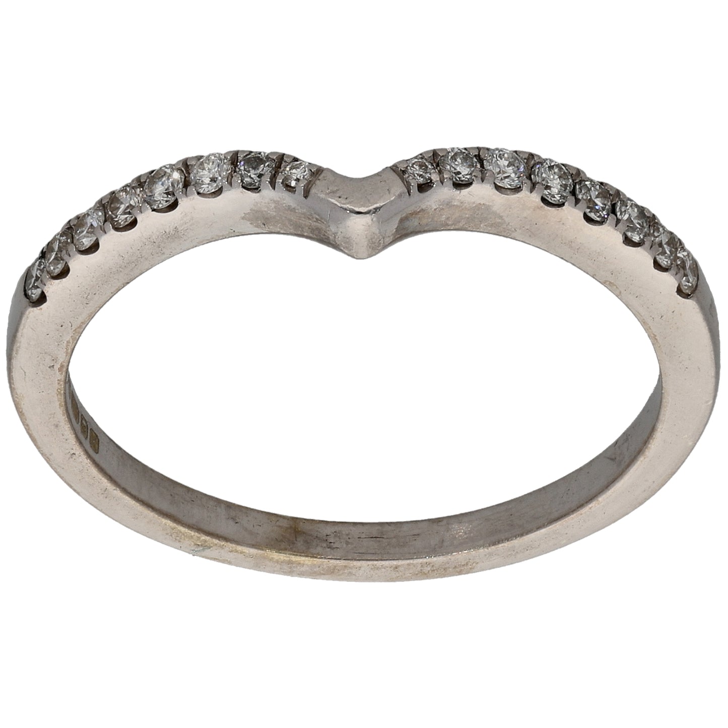 9ct White Gold 0.16ct Diamond Wishbone Ring Size N