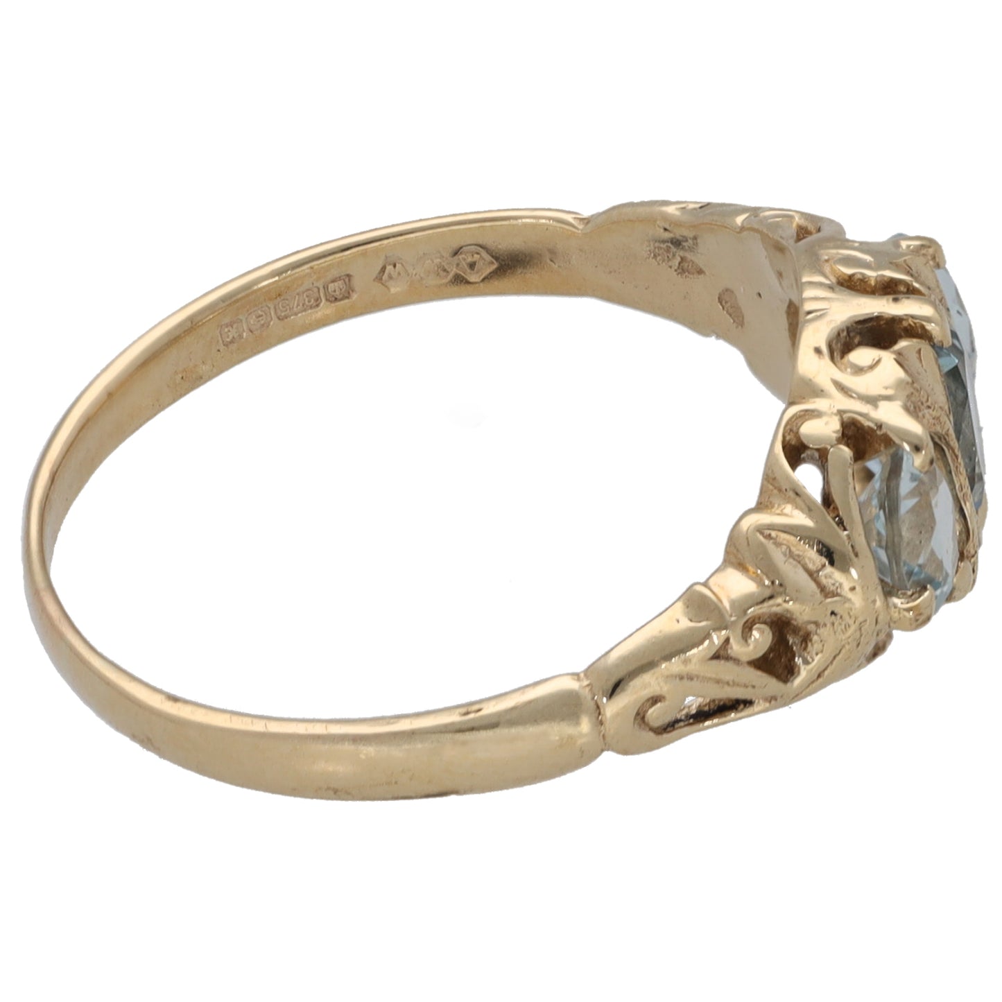 9ct Gold Topaz & Aquamarine Trilogy Ring Size N