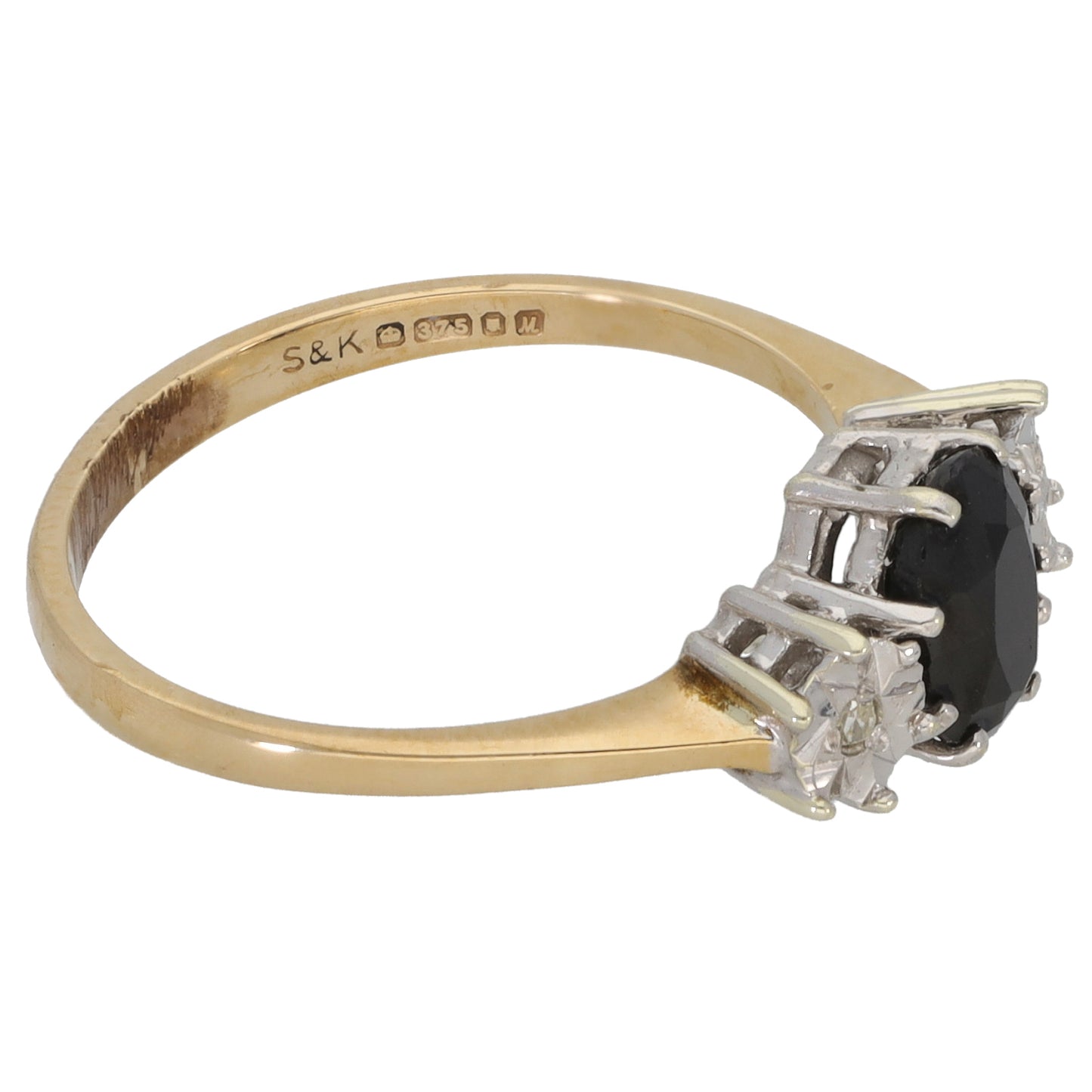 9ct Gold 0.02ct Diamond & Sapphire Trilogy Ring Size M