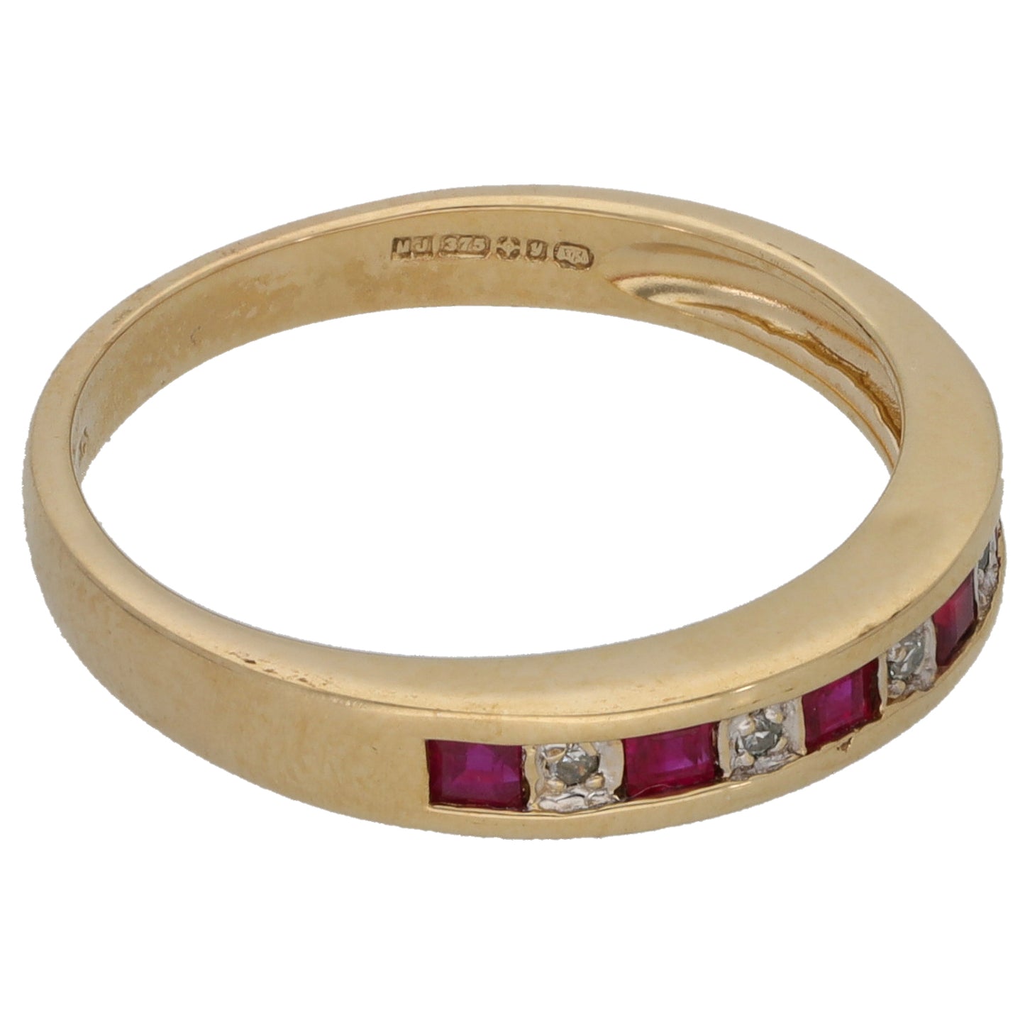 9ct Gold Ruby & 0.02ct Diamond Half Eternity Ring Size N