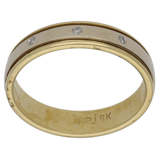 9ct Gold 0.015ct Diamond Patterned Wedding Ring Size L