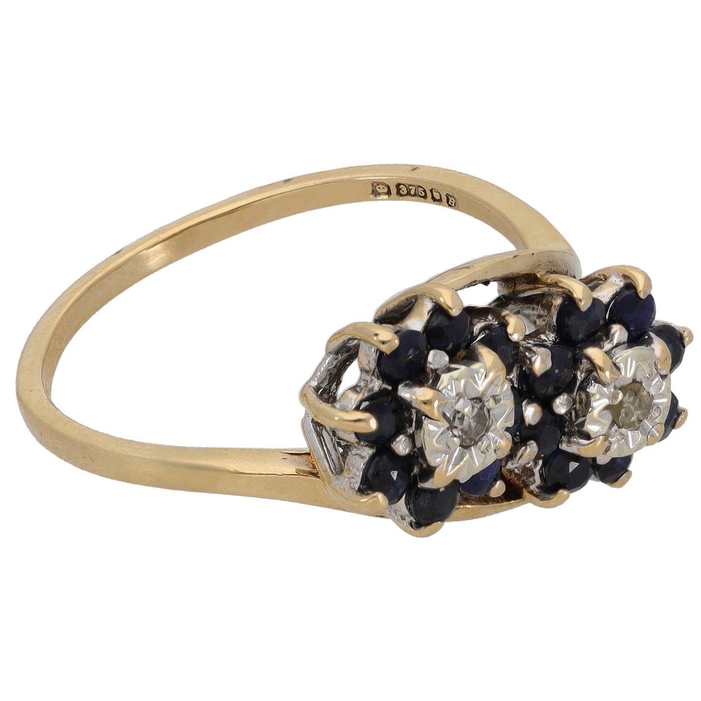 9ct Gold Sapphire & 0.02ct Diamond Dress/Cocktail Ring Size P