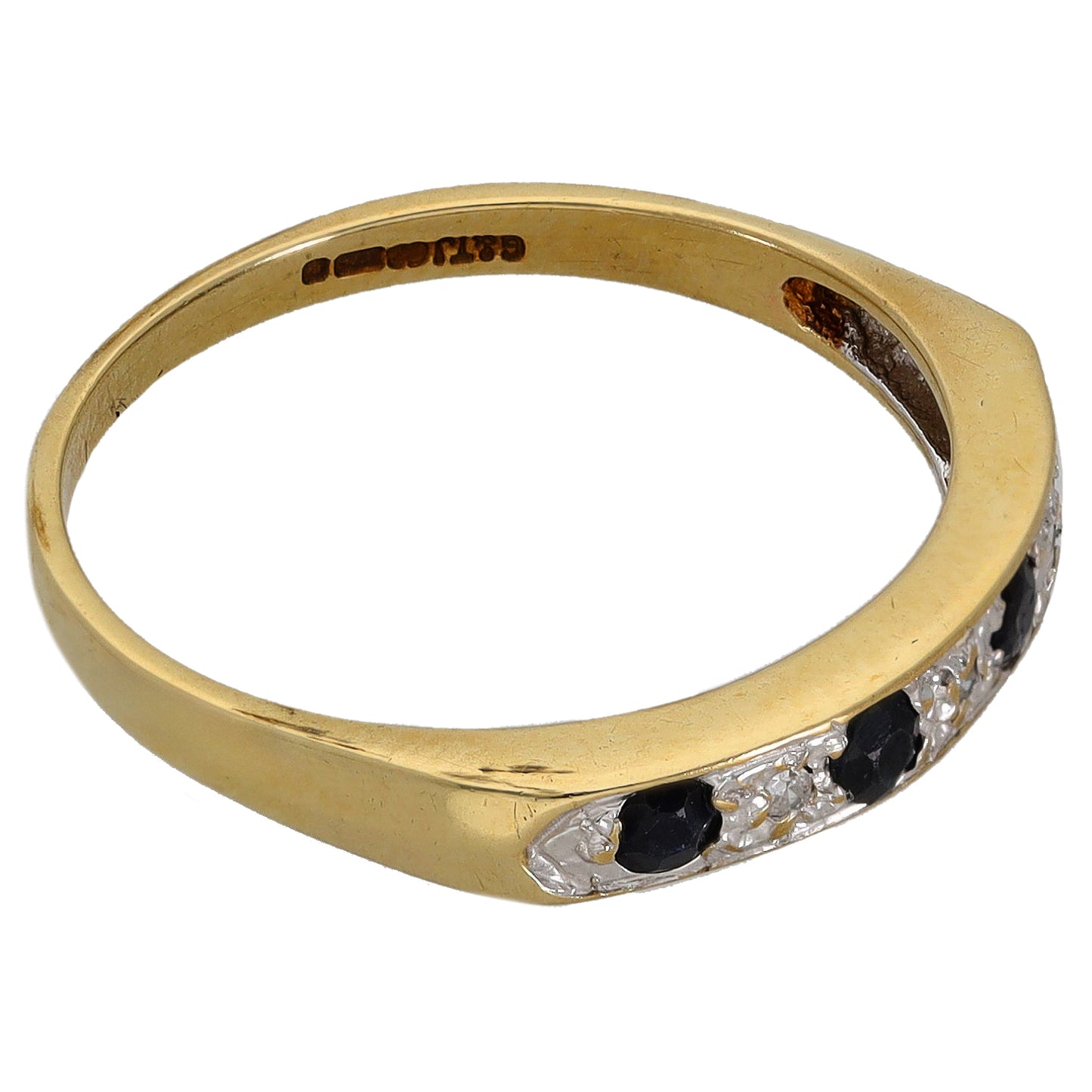 9ct Gold Sapphire & 0.015ct Diamond Half Eternity Ring Size Q