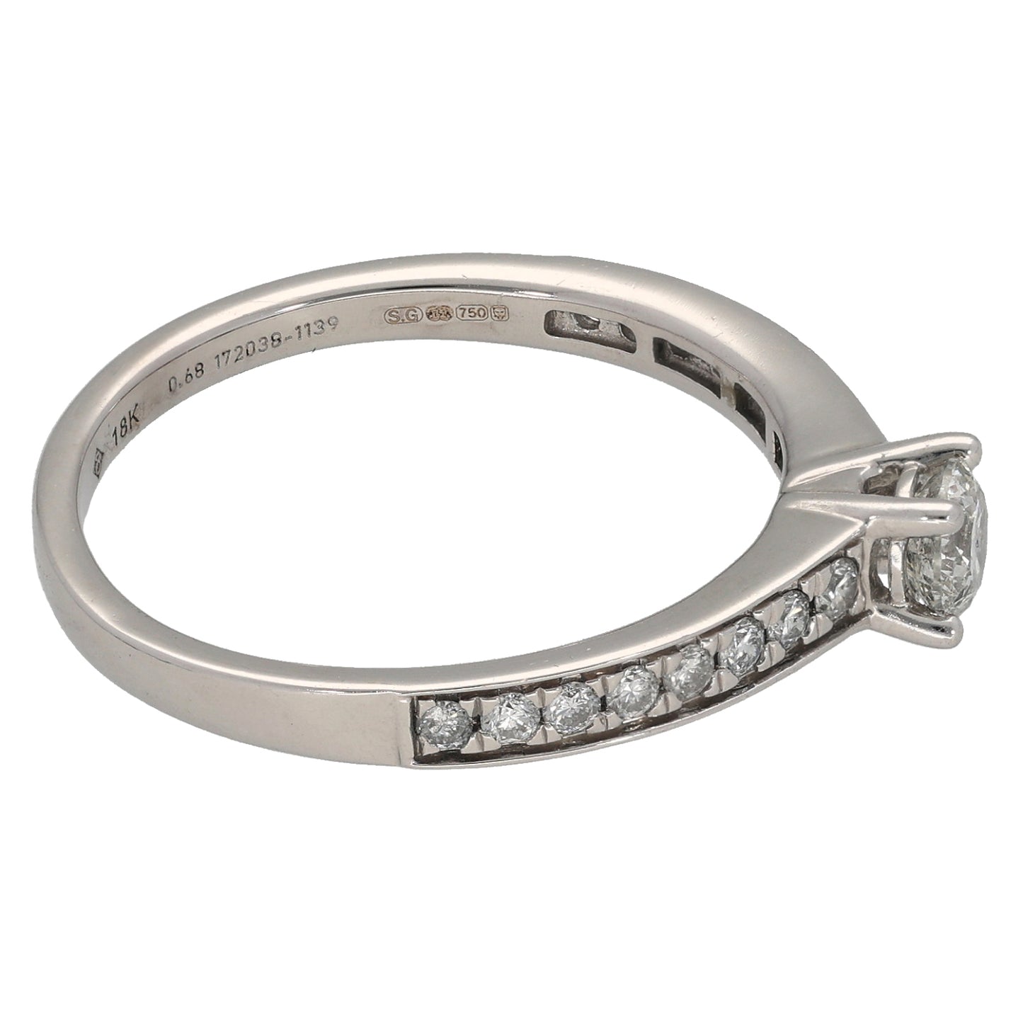 18ct White Gold 0.68ct Diamond Solitaire Ring With Accent Stones Size S