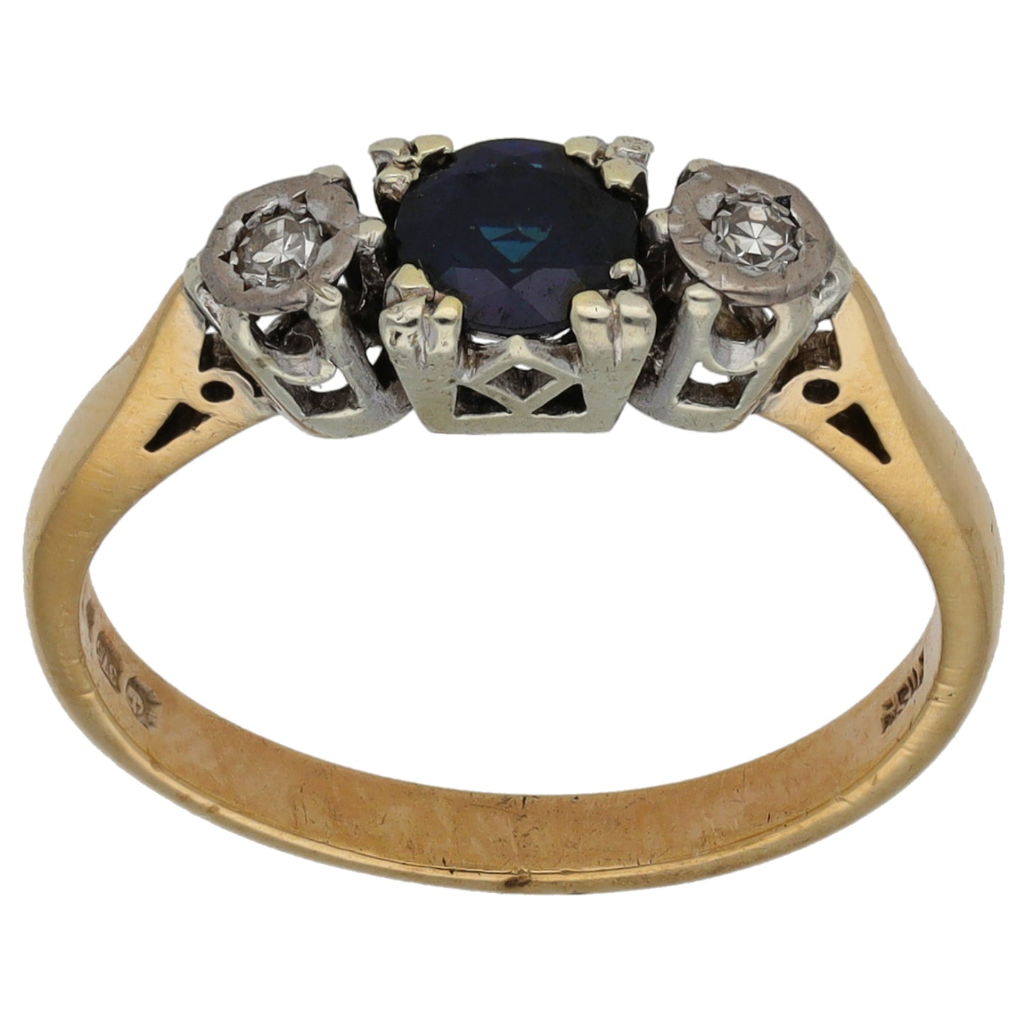9ct Gold Sapphire & 0.06ct Diamond Trilogy Ring Size L