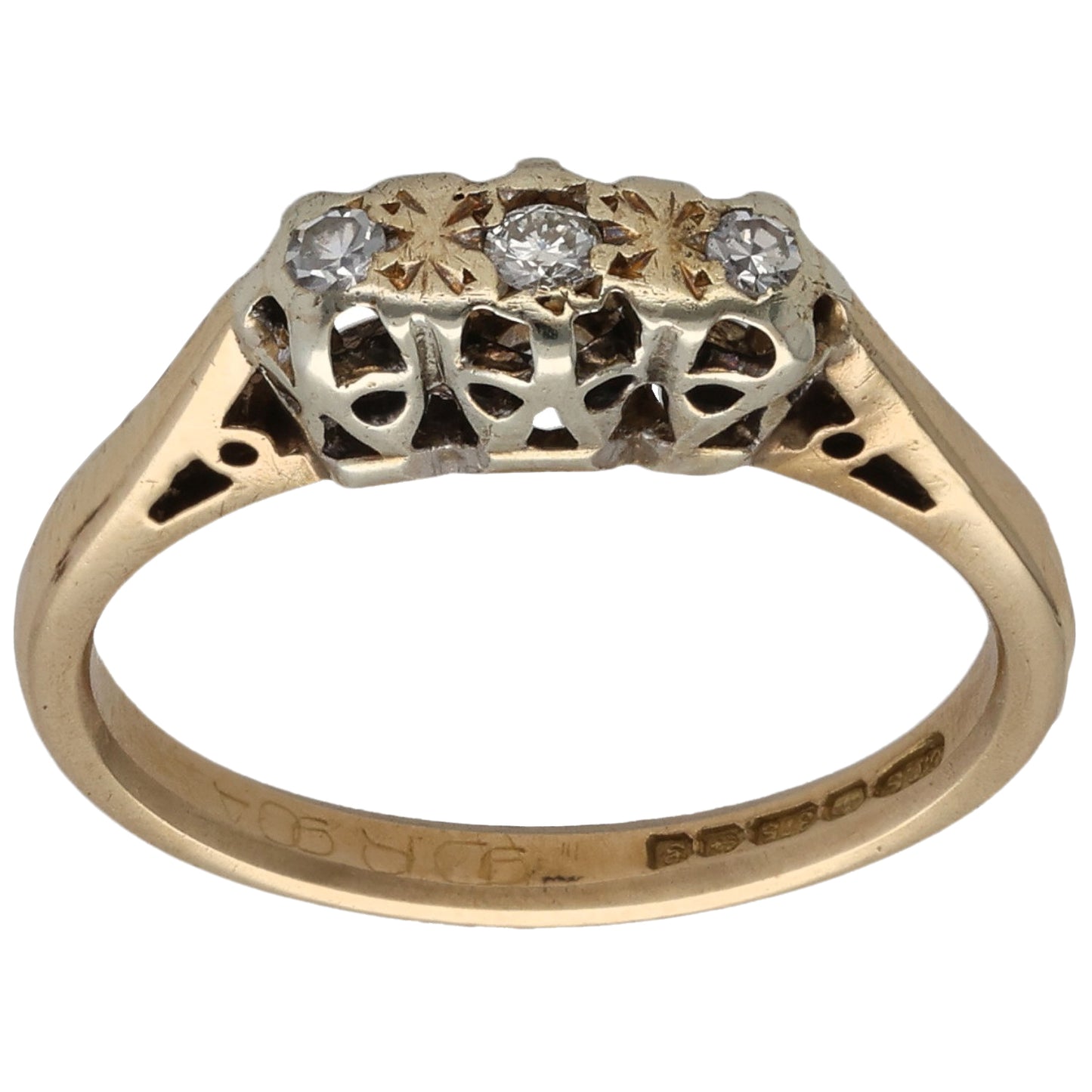 9ct Gold 0.07ct Diamond Trilogy Ring Size K