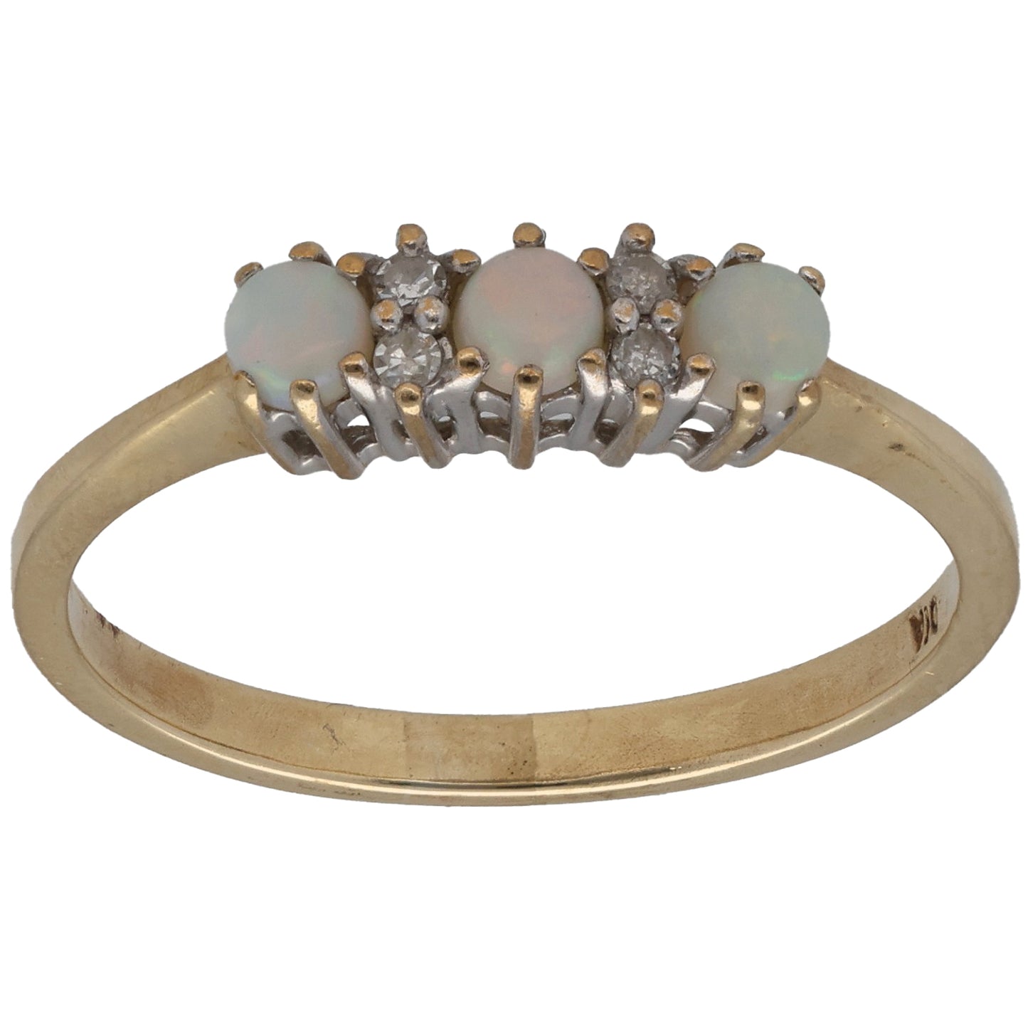 9ct Gold Opal & 0.04ct Diamond Half Eternity Ring Size R