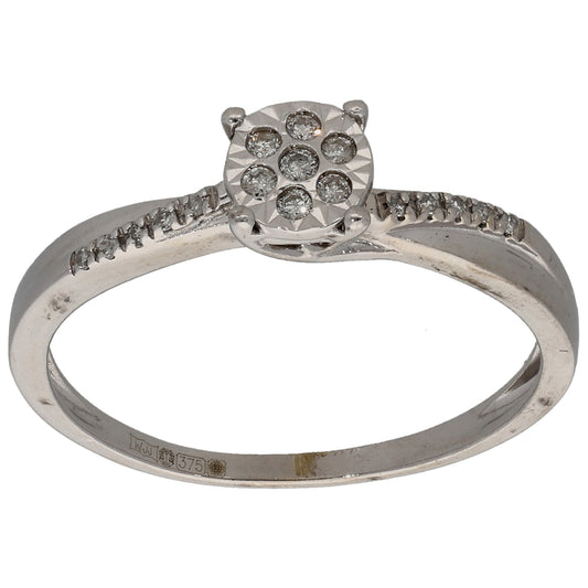 9ct White Gold 0.10ct Diamond Cluster Ring Size N