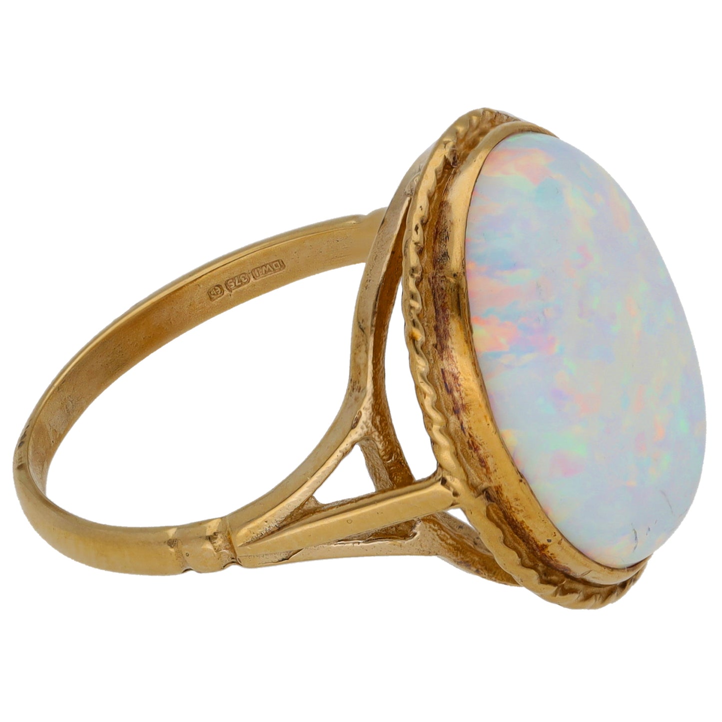 9ct Gold Man Made Opal Single Stone Ring Size N