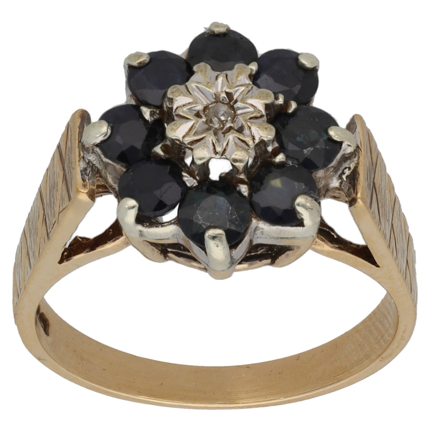 9ct Gold Sapphire & 0.01ct Diamond Dress/Cocktail Ring Size O
