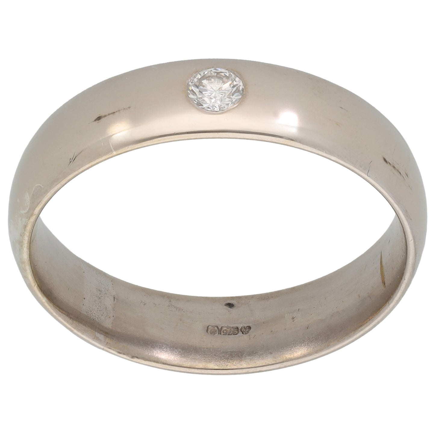 9ct White Gold 0.15ct Diamond Plain Wedding Ring Size Y