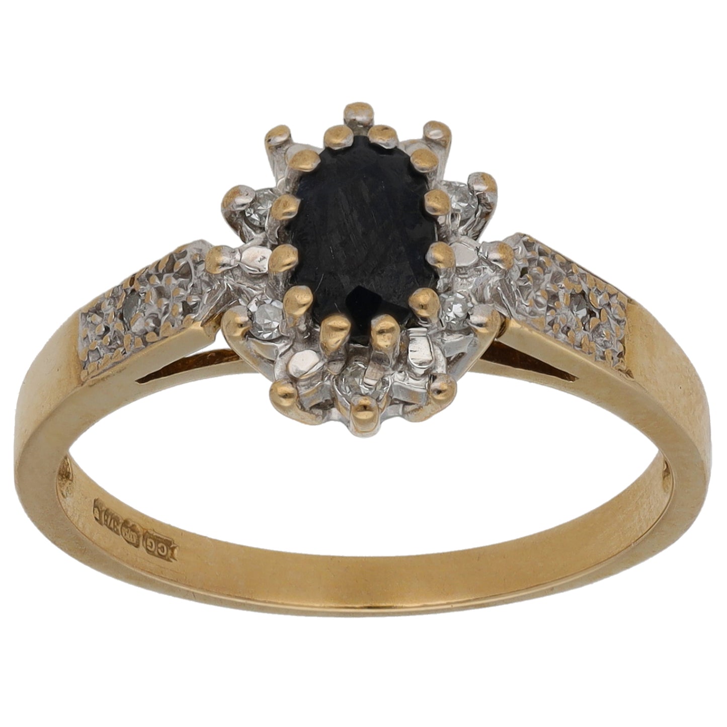 9ct Gold Sapphire & 0.06ct Diamond Cluster Ring Size M