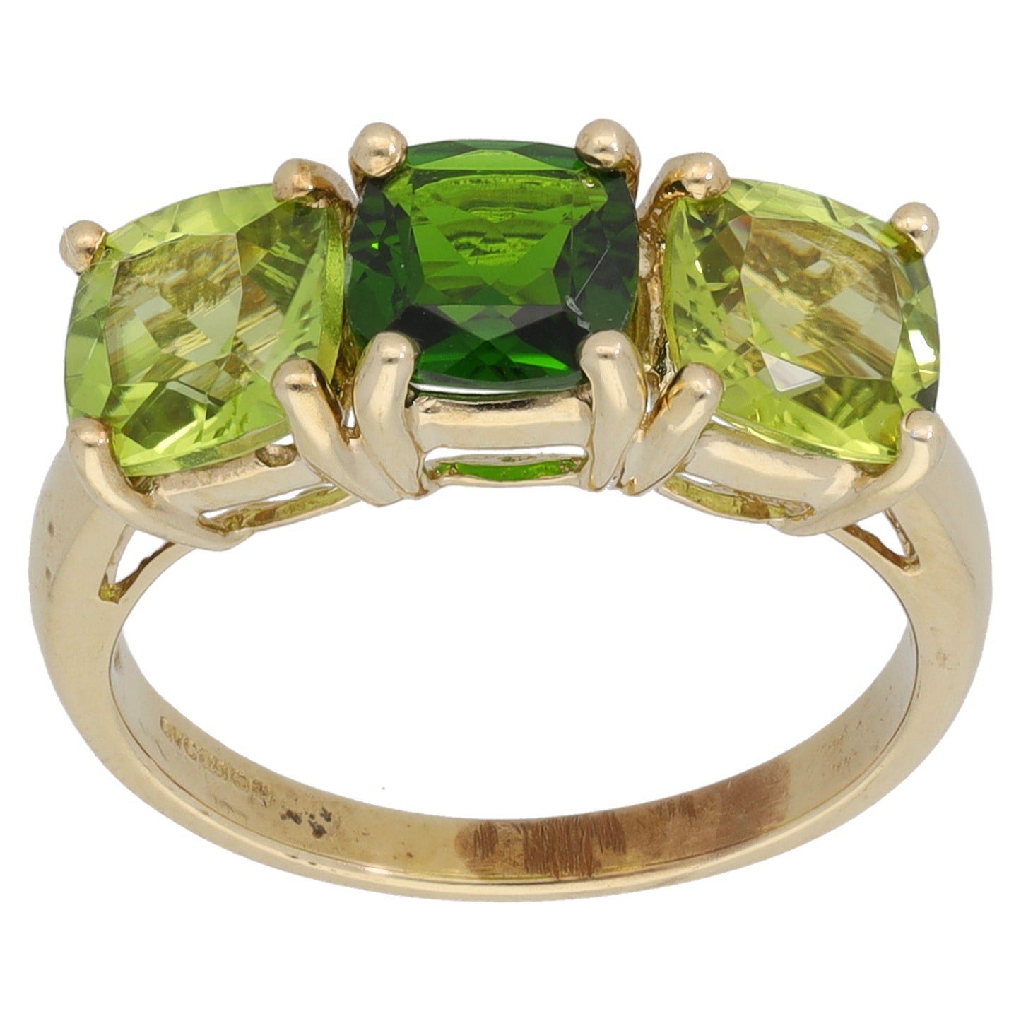 9ct Gold Diopside & Peridot Trilogy Ring Size K