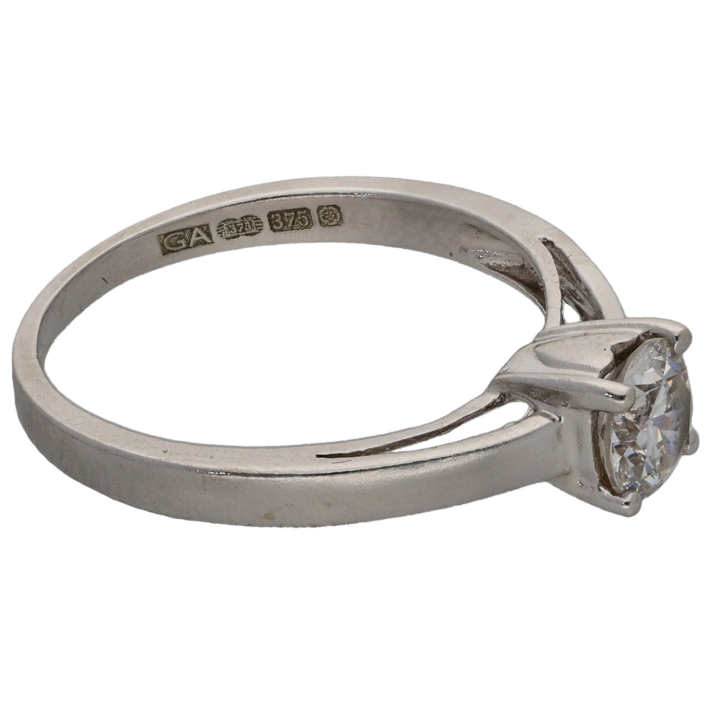 9ct White Gold Cubic Zirconia Solitaire Ring Size L