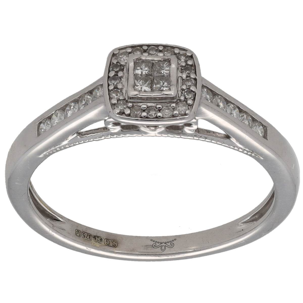 9ct White Gold 0.21ct Diamond Dress/Cocktail Ring Size O
