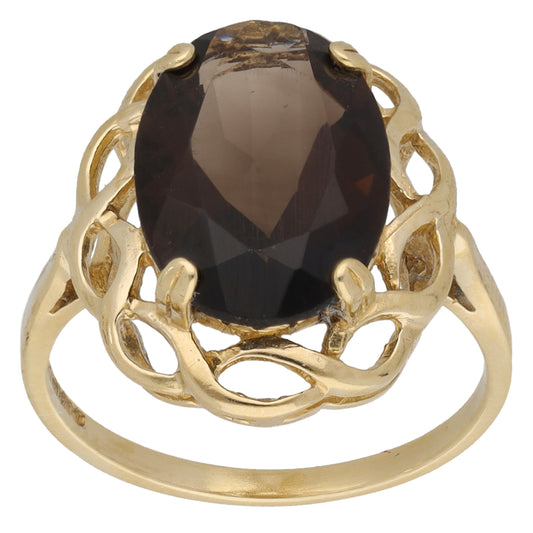 9ct Gold Smoky Quartz Single Stone Ring Size M