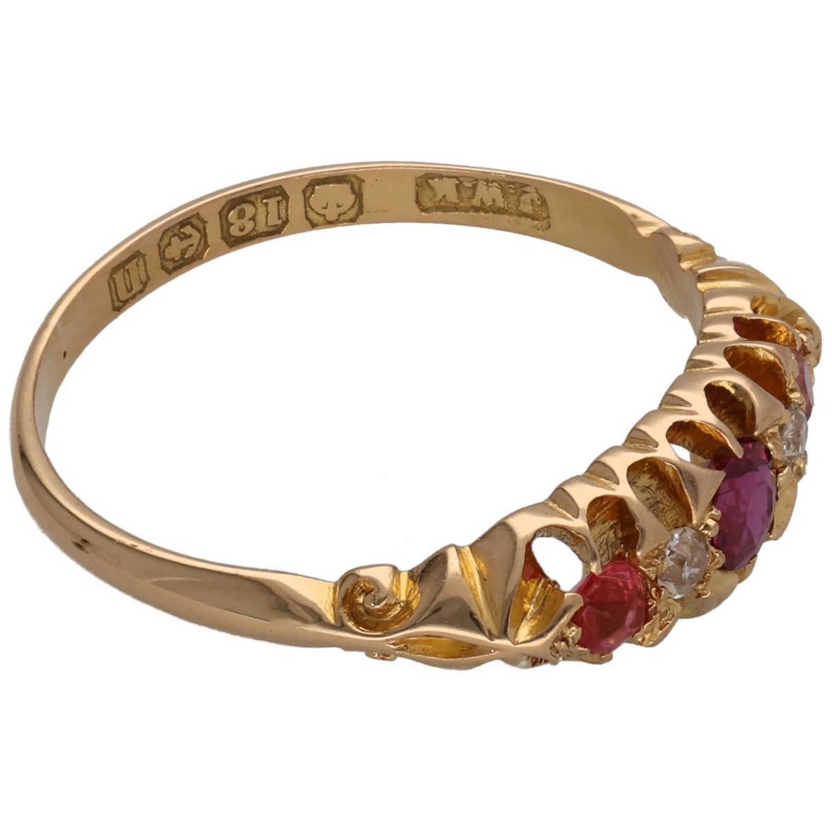 18ct Gold Ruby & 0.02ct Diamond Half Eternity Ring Size O