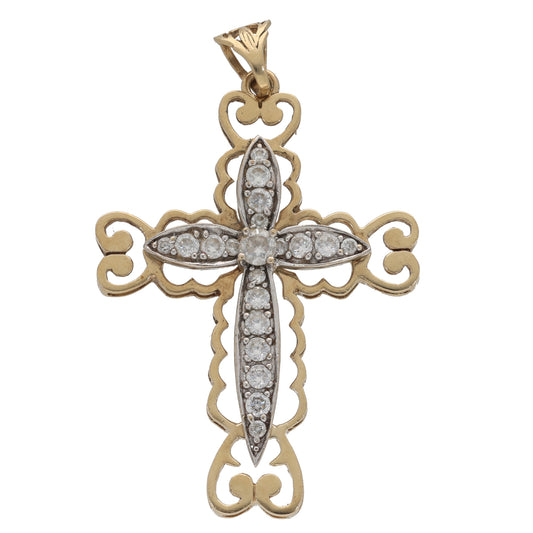 9ct Gold Cubic Zirconia Cross Pendant