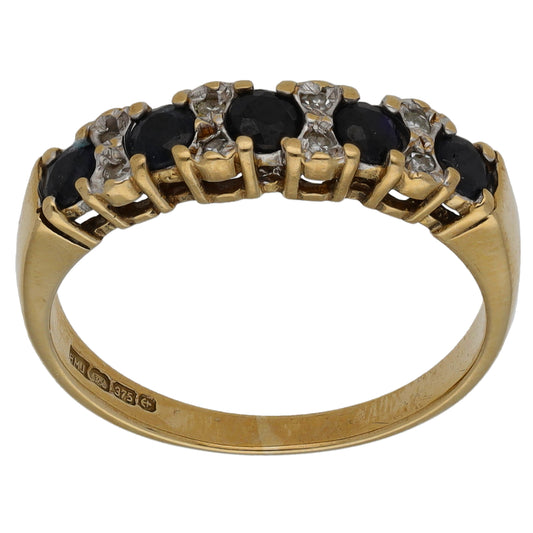 9ct Gold Sapphire & 0.04ct Diamond Half Eternity Ring Size L