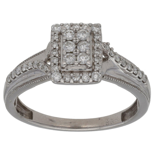9ct White Gold 0.32ct Diamond Cluster Ring Size N
