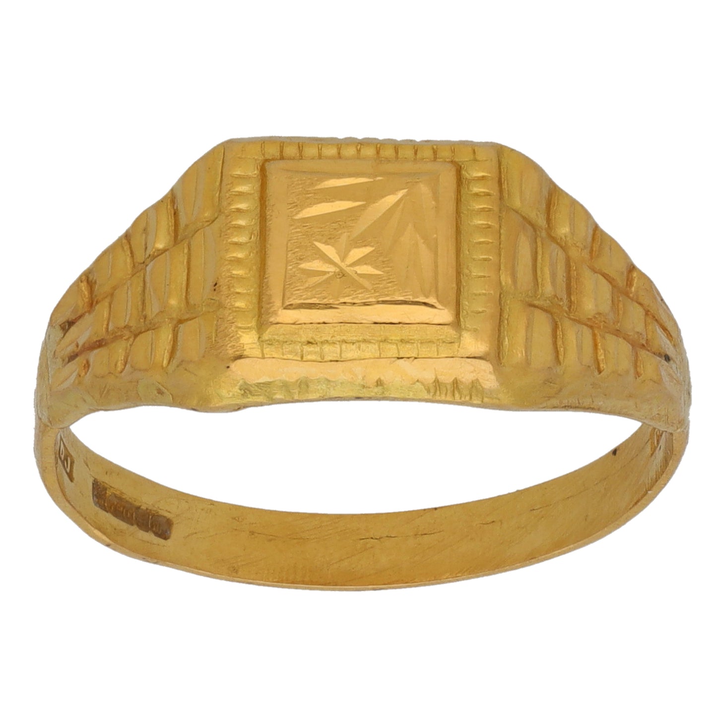 18ct Gold Patterned Signet Ring Size O