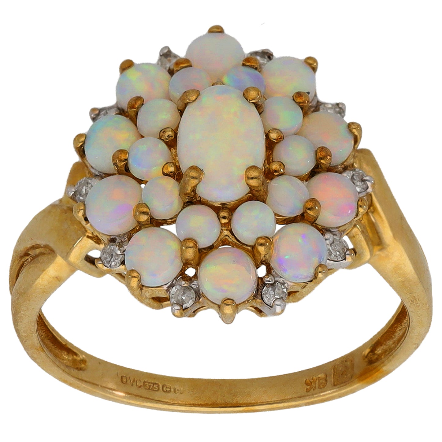 9ct Gold Opal & 0.05ct Diamond Dress/Cocktail Ring Size O