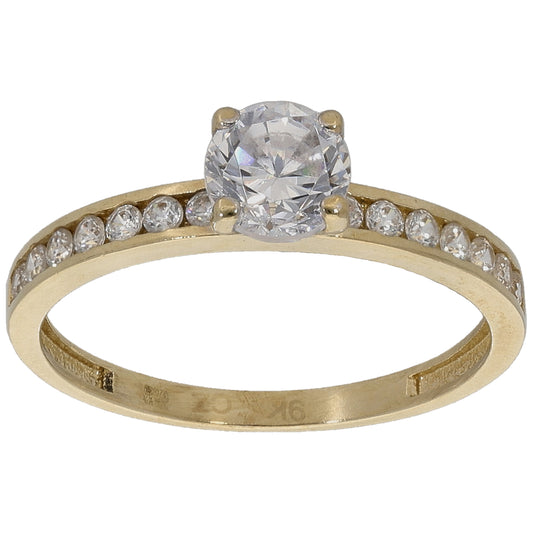 9ct Gold Cubic Zirconia Single Stone Ring with Accent Stones Size S