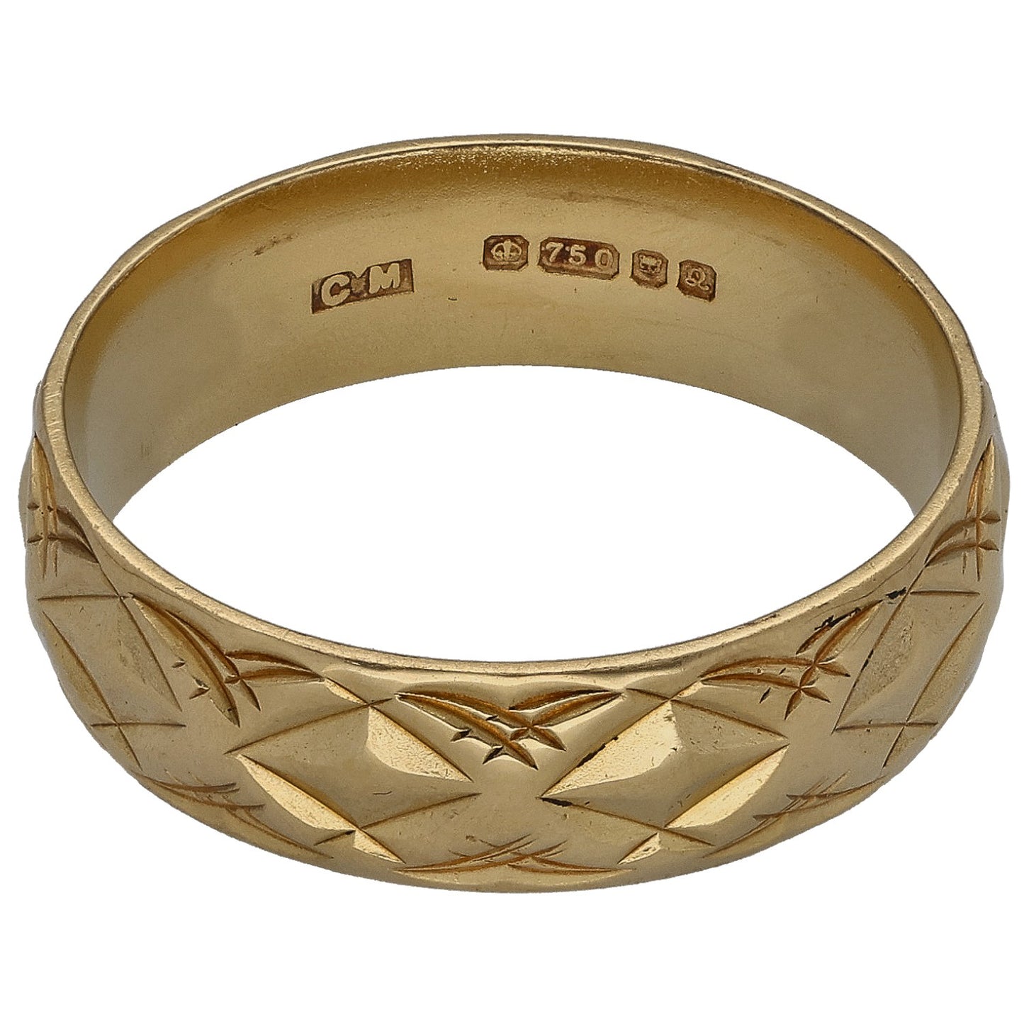 18ct Gold Patterned Wedding Ring Size P