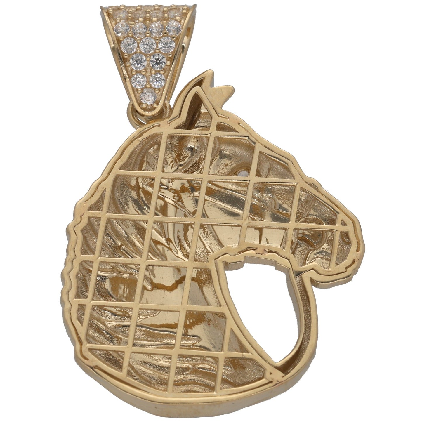 New 9ct Gold Cubic Zirconia Horse Head Pendant
