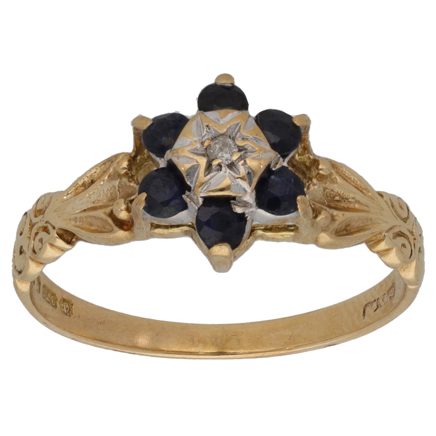 9ct Gold Sapphire & 0.005ct Diamond Dress/Cocktail Ring Size N