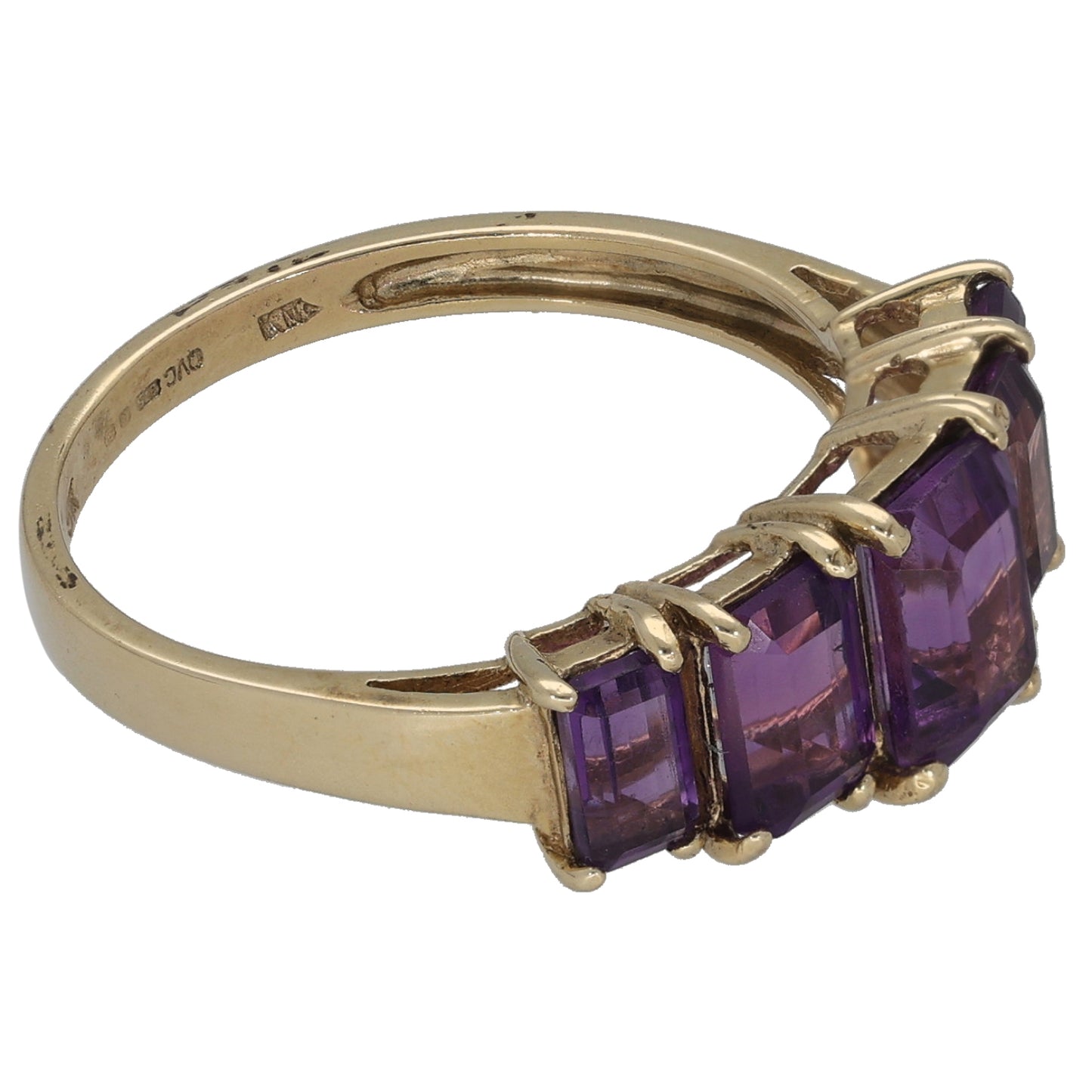 9ct Gold Amethyst Half Eternity Ring Size Q