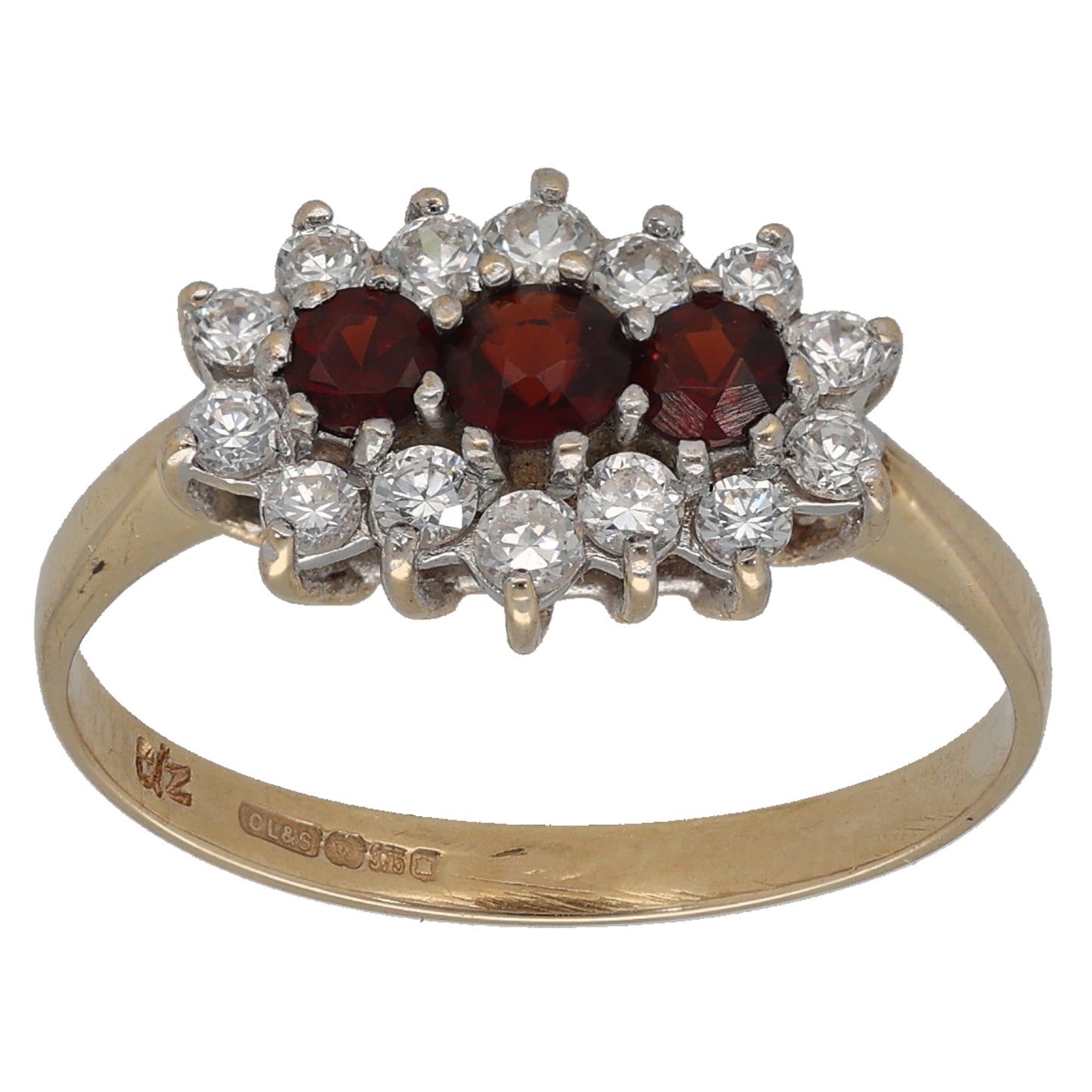9ct Gold Garnet & Cubic Zirconia Dress/Cocktail Ring Size Q