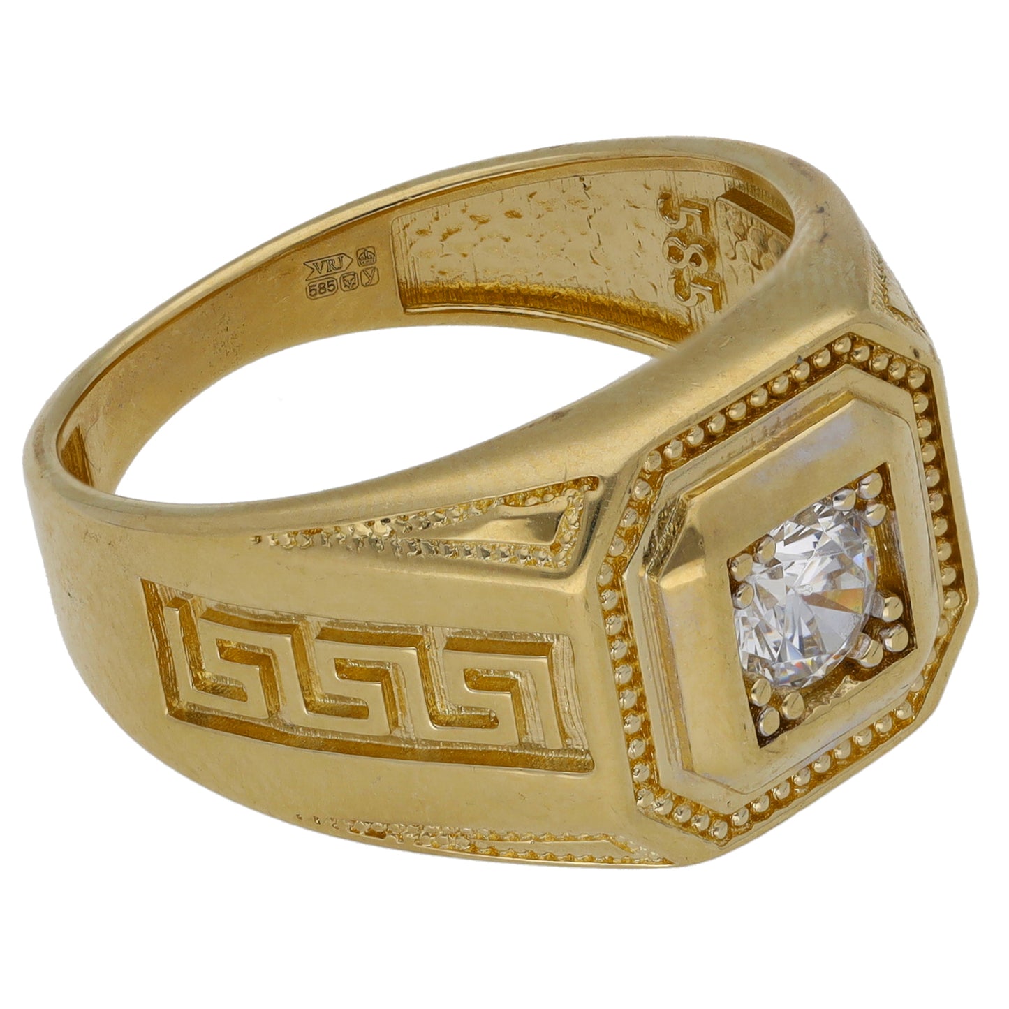 14ct Gold Cubic Zirconia Patterned Signet Ring Size T