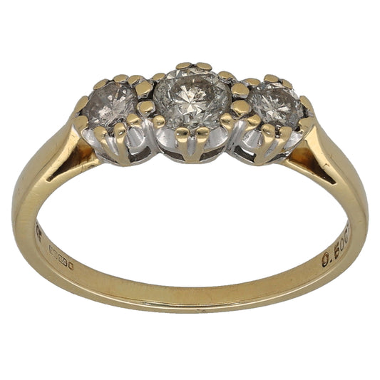18ct Gold 0.50ct Diamond Trilogy Ring Size L