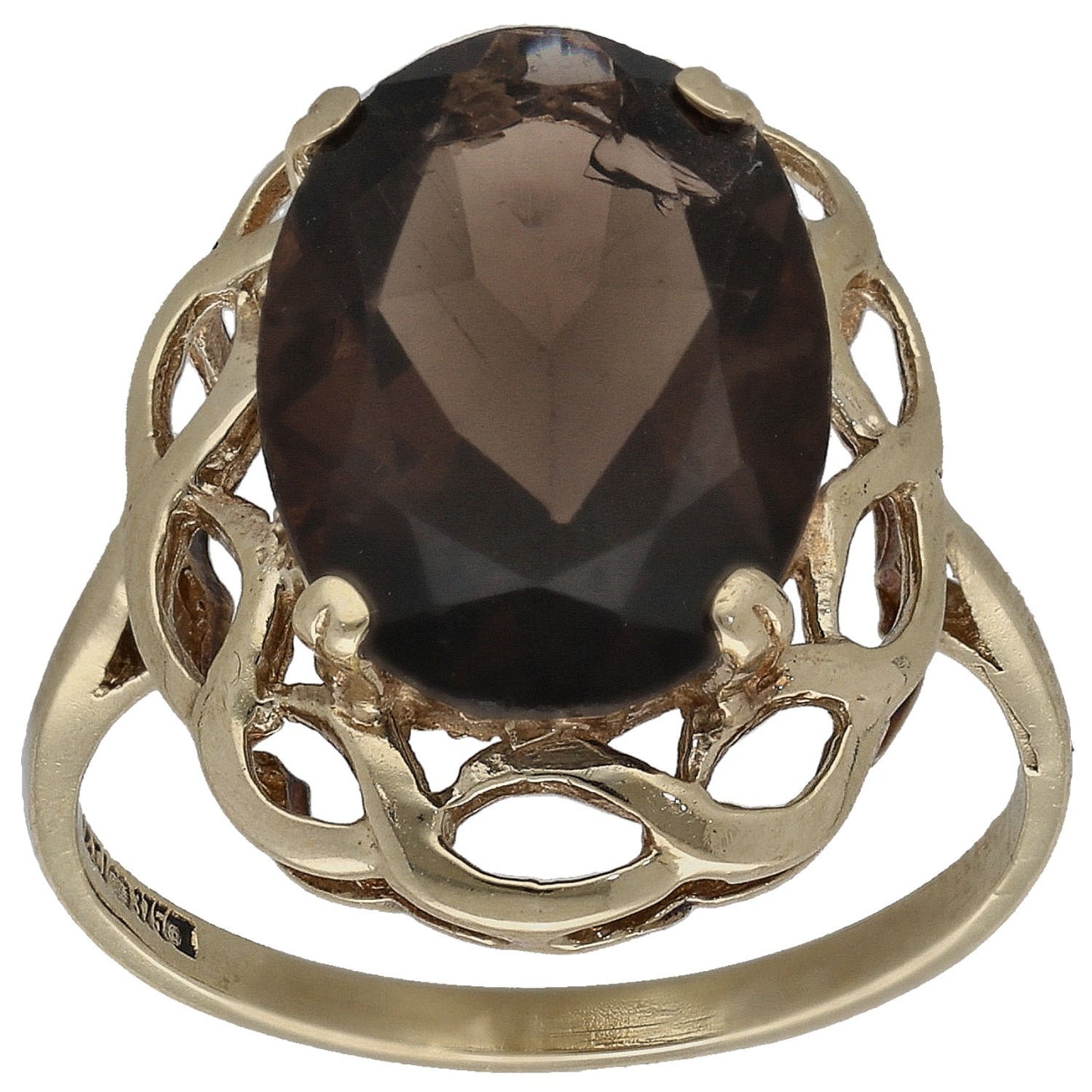 9ct Gold Smoky Quartz Single Stone Ring Size M
