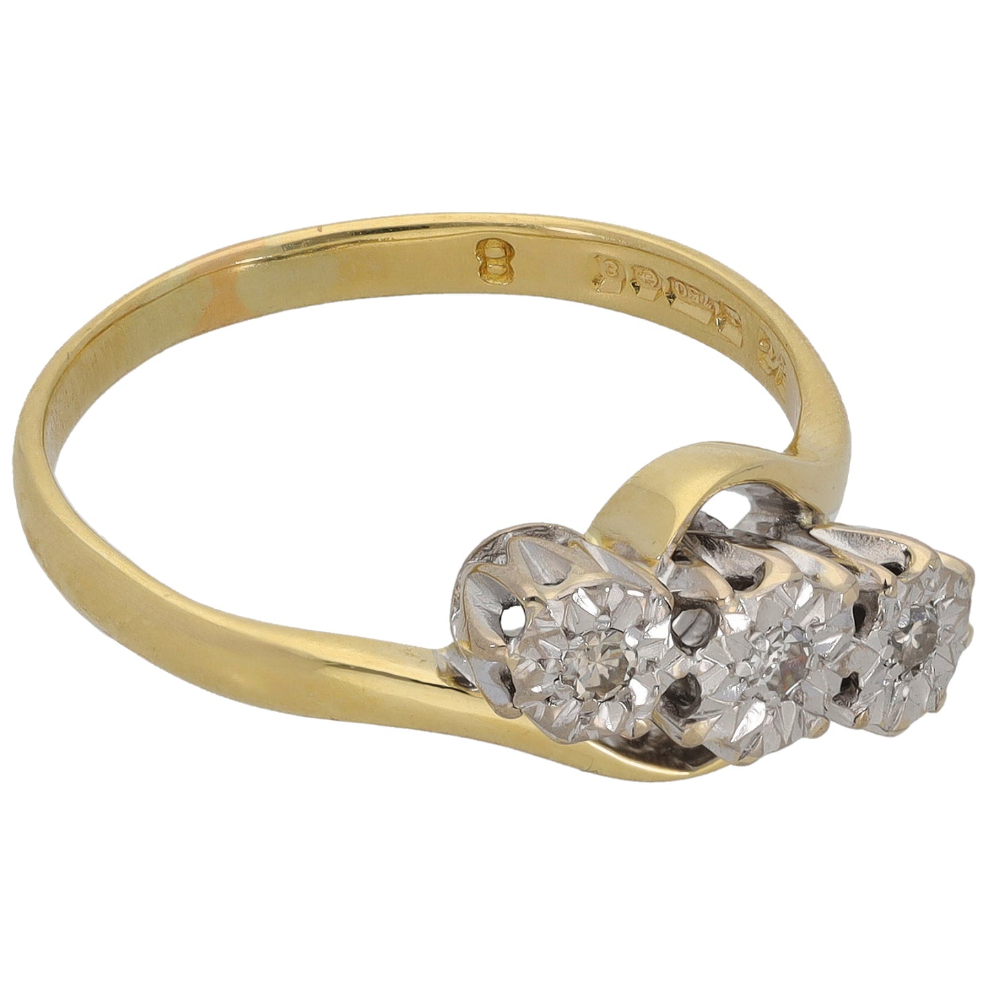 18ct Gold 0.09ct Diamond Trilogy Ring Size P
