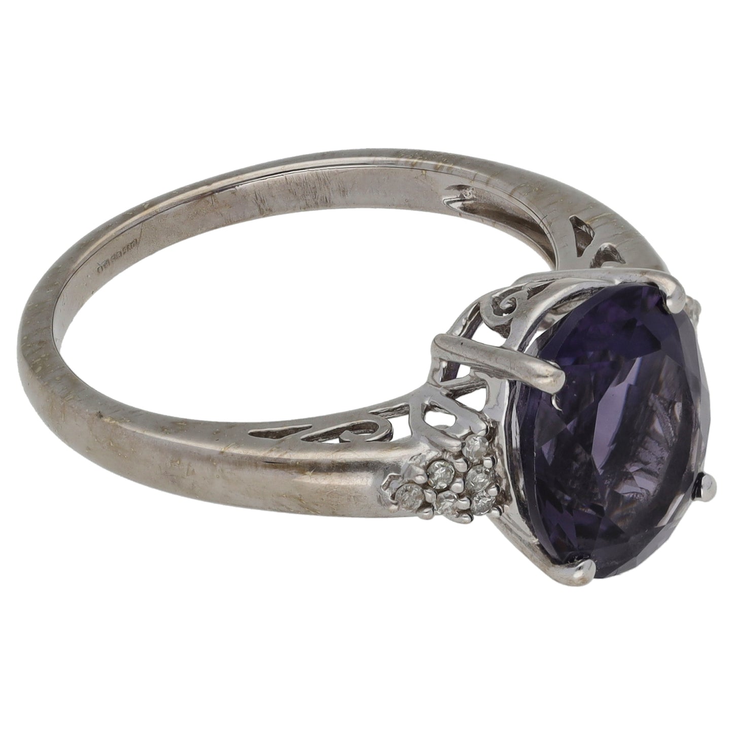 9ct White Gold Iolite & 0.06ct Diamond Dress/Cocktail Ring Size P