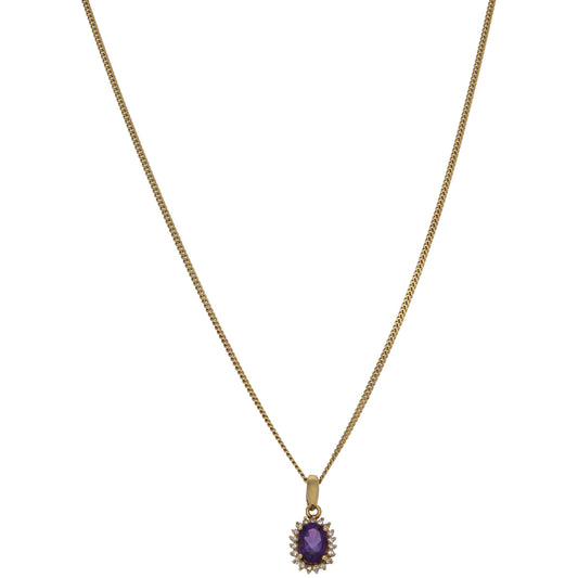 18ct Gold 0.19ct Diamond & Amethyst Dress/Cocktail Pendant With Chain